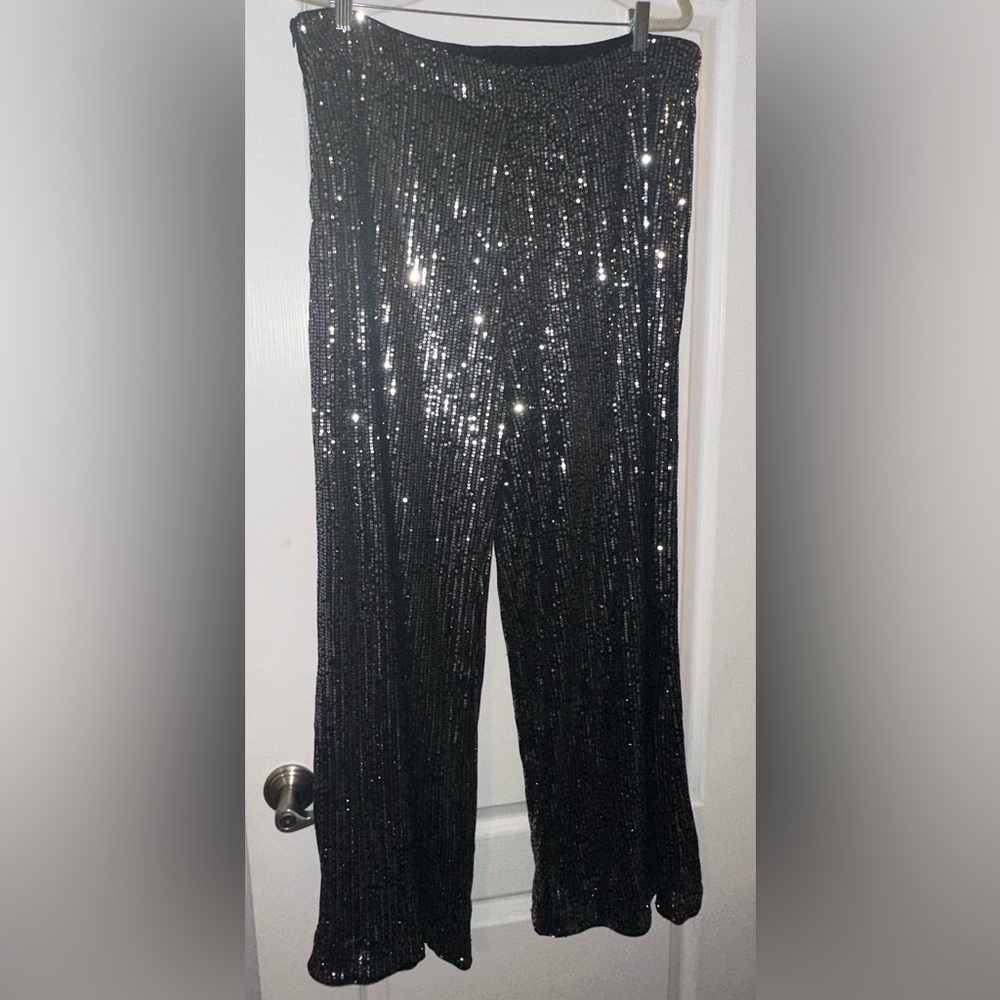 SHEIN Black Sequin Wide Leg Pants